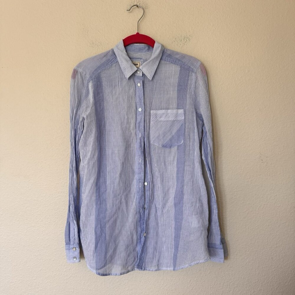 Express Boyfriend Shirt Size Small Womens Button Up Blue Striped Top - Picture 2 of 8